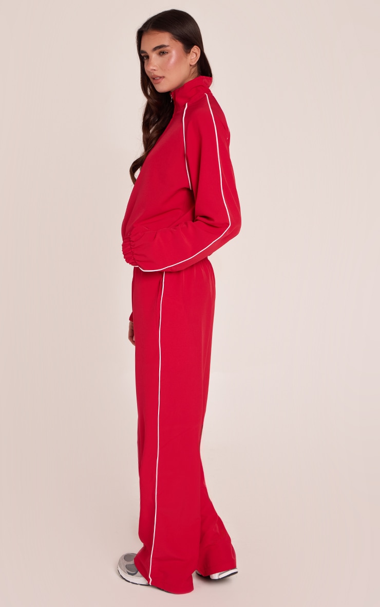 Red Contrast Piping Wide Leg Track Pants image 3