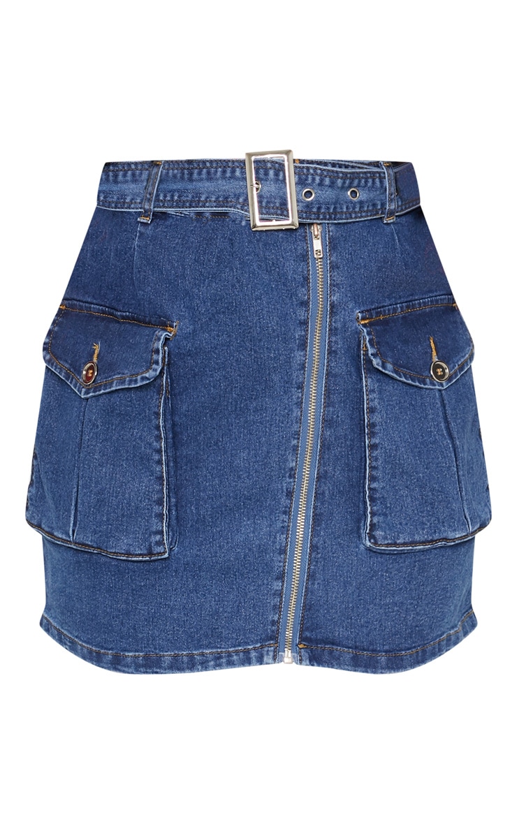 Mid Wash Cargo Pocket Belted Denim Skirt PrettyLittleThing IE