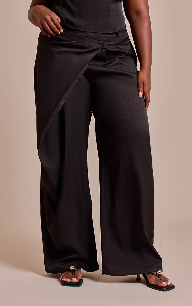 Plus Black Woven Wrap Front Pants image 2