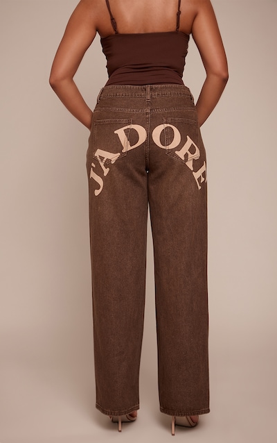 Shape Chocolate Wash Low Rise Washed Jadore Print Wide Leg Denim Jeans