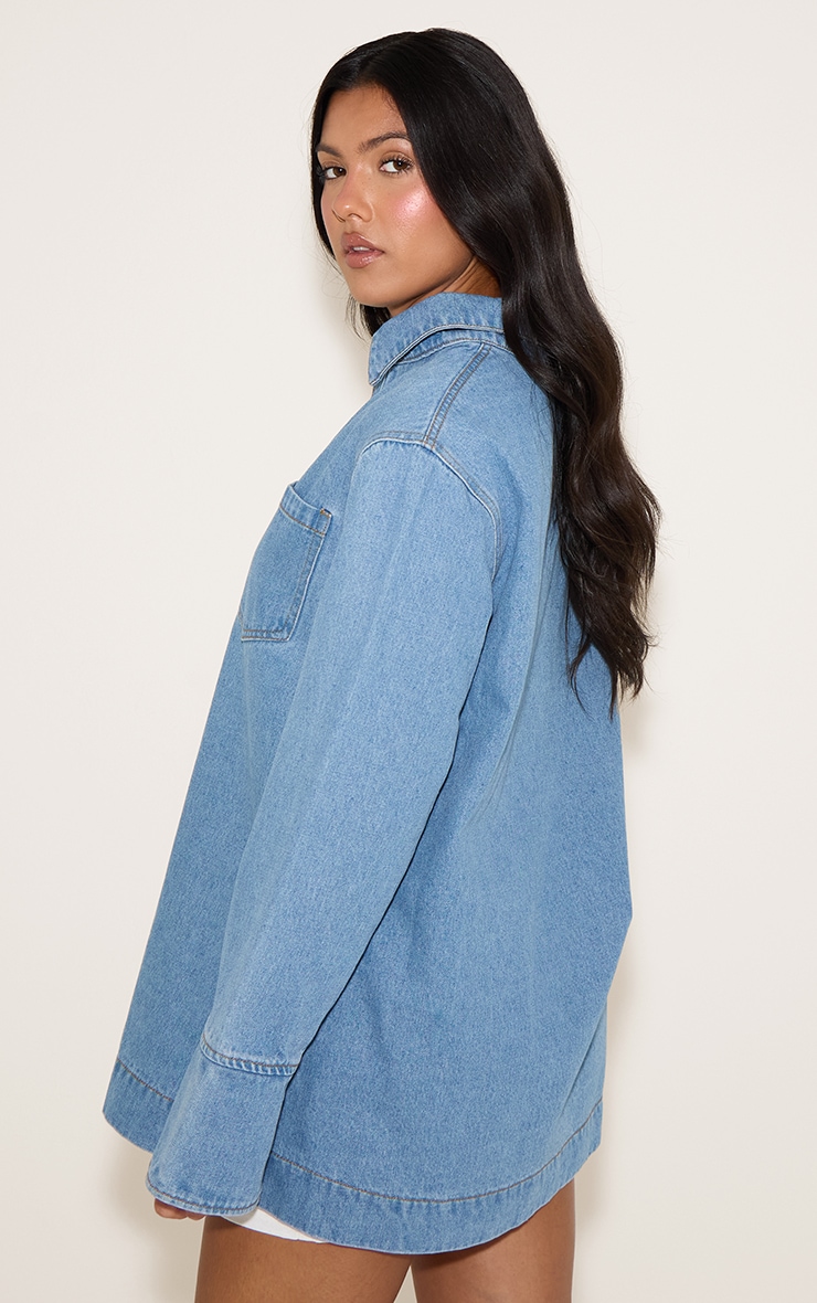 Mid Blue Oversized Denim Rugby Style Shirt image 2