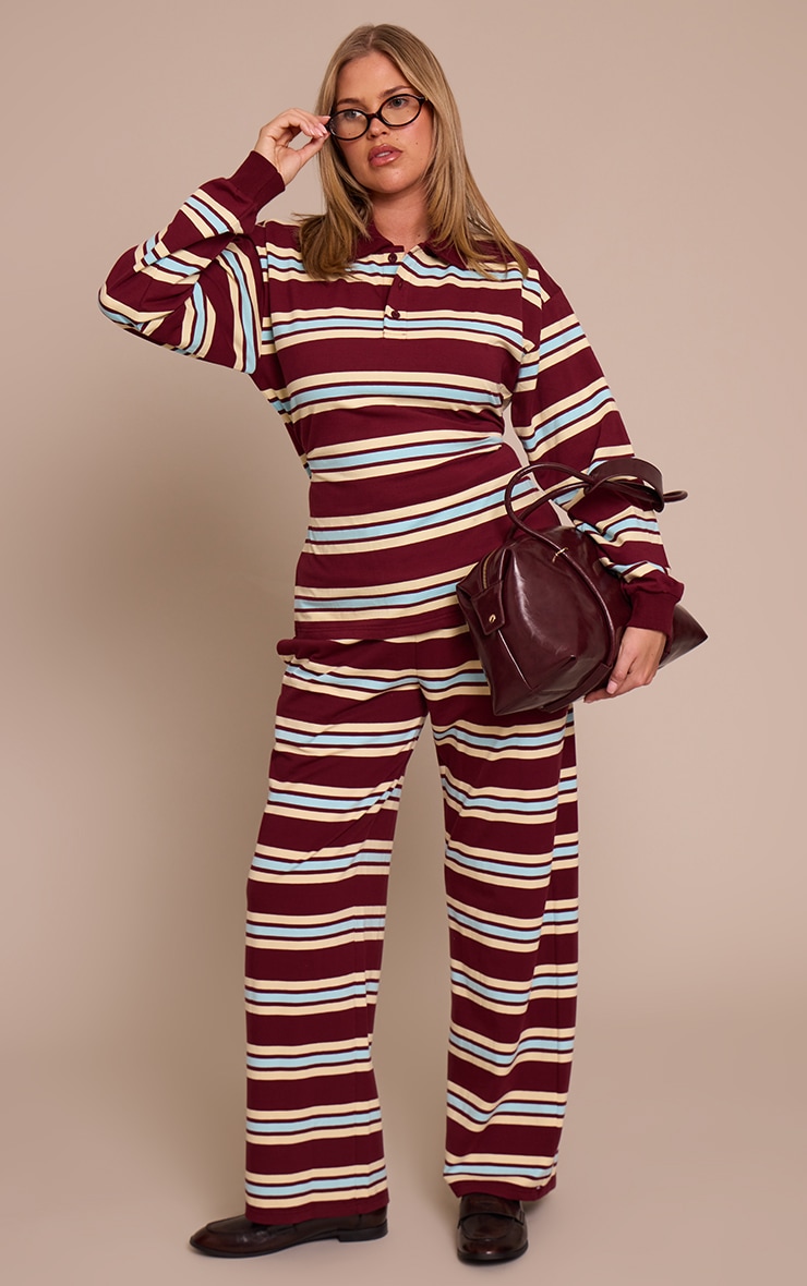 Shape Burgundy Striped Cinched Waist Polo Top image 3