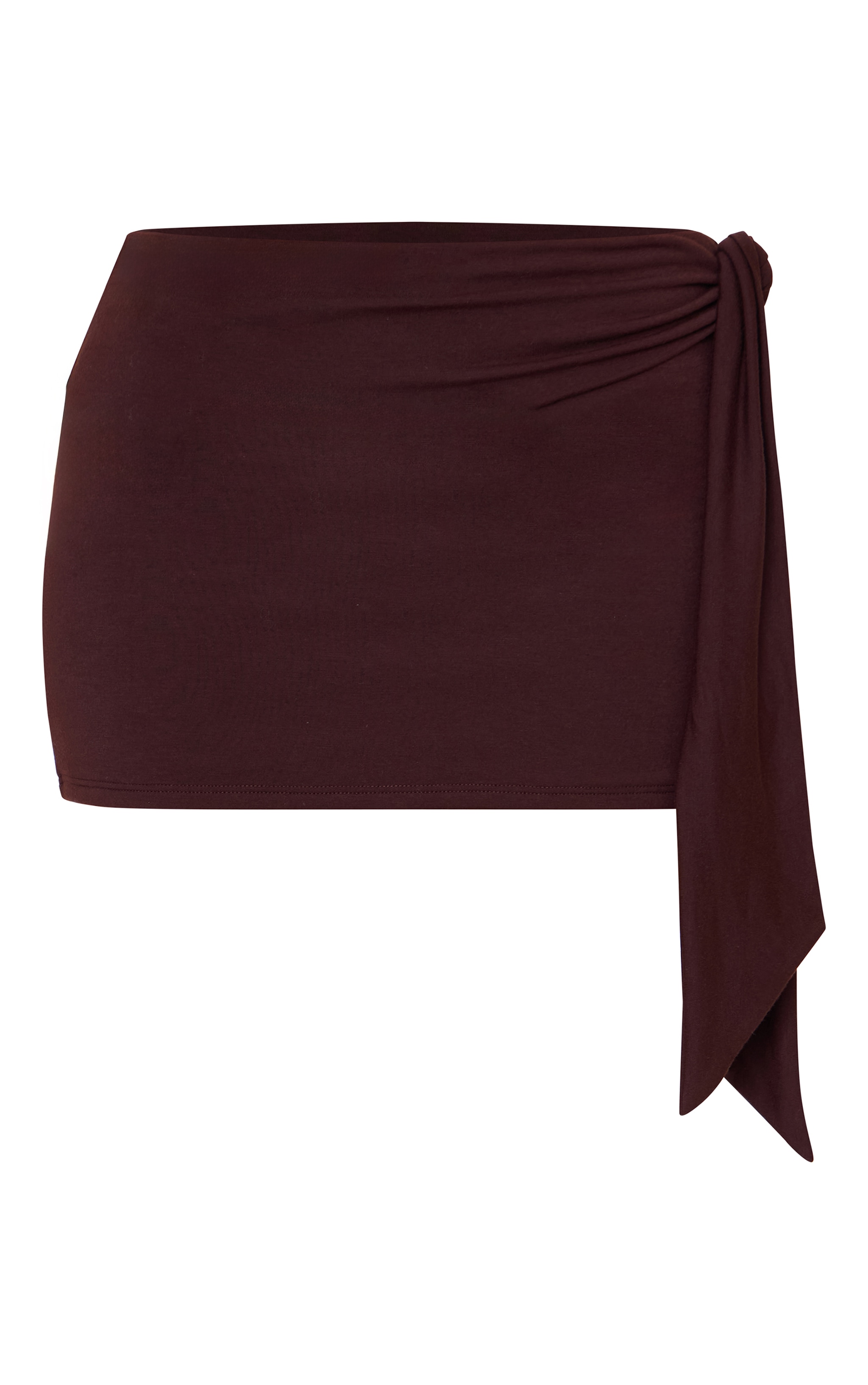 Petite Mini-jupe en jersey chocolat repliée à détail noué et contours image 6