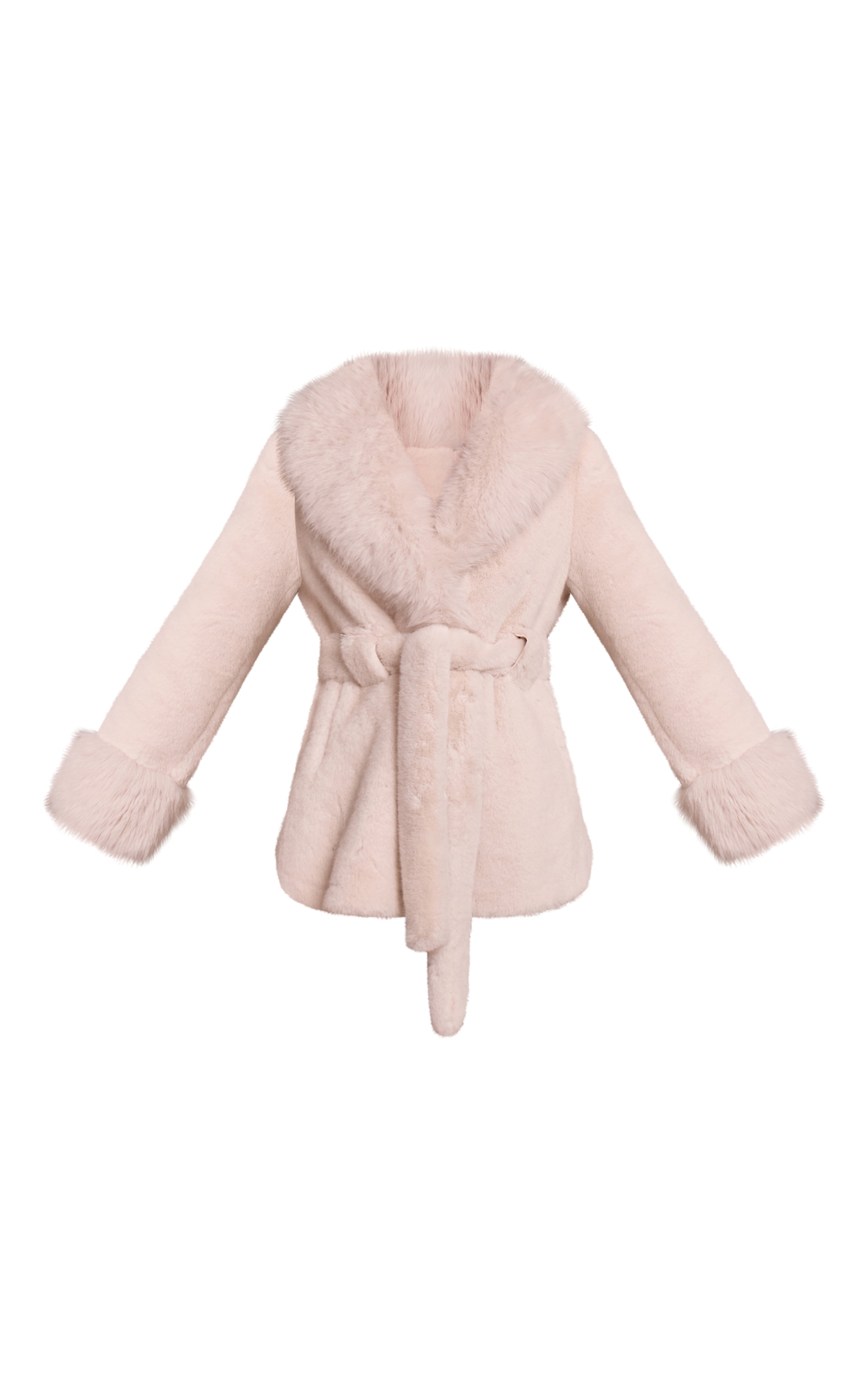 Cream Plush Faux Fur Self Tie Coat image 5