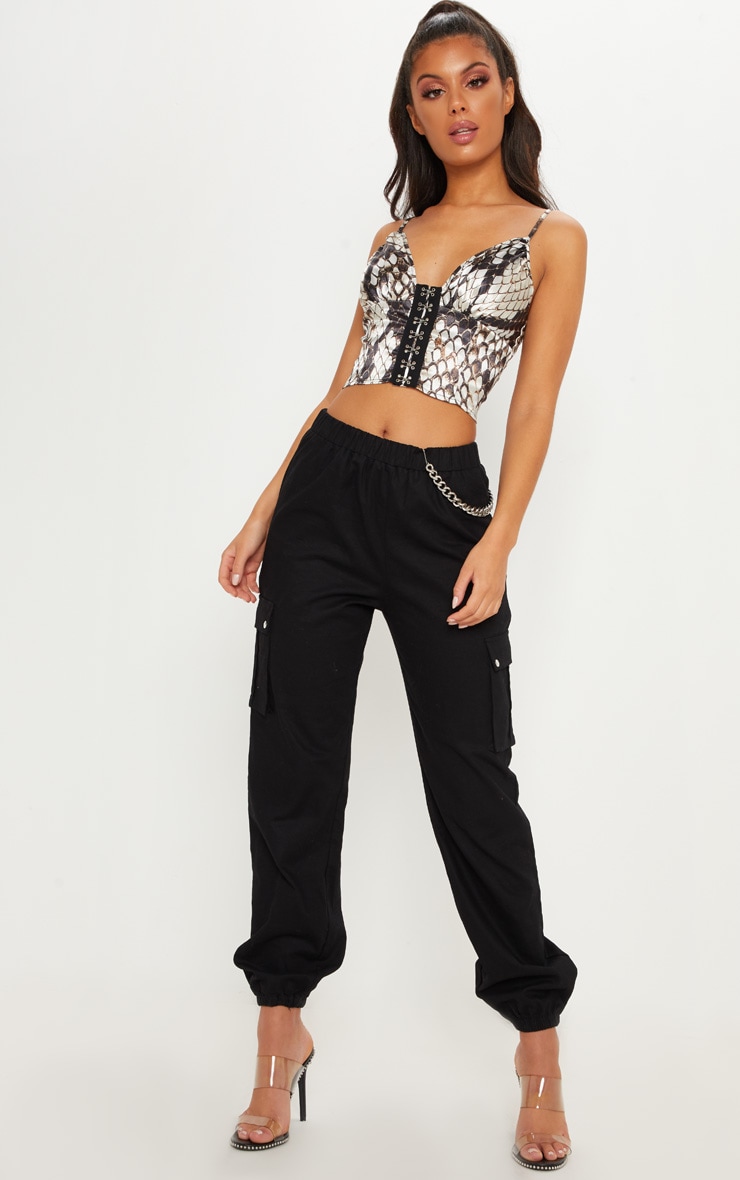 Cream Snake Print Hook And Eye Bralet