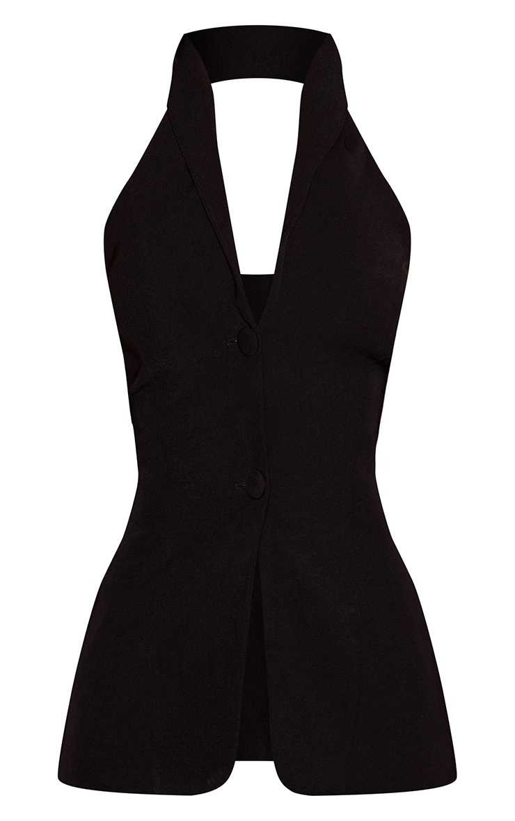 Black Twist Halter Button Detail Vest image 5