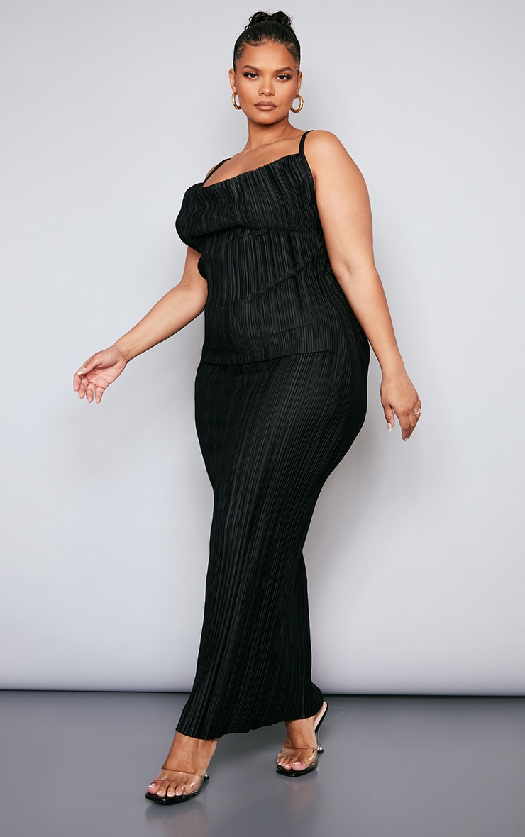 Plus Black Plisse Cowl Neck Maxi Dress image 3