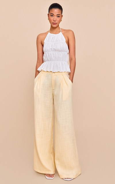 Butter Cream Tailored Tweed Wide Leg Pants