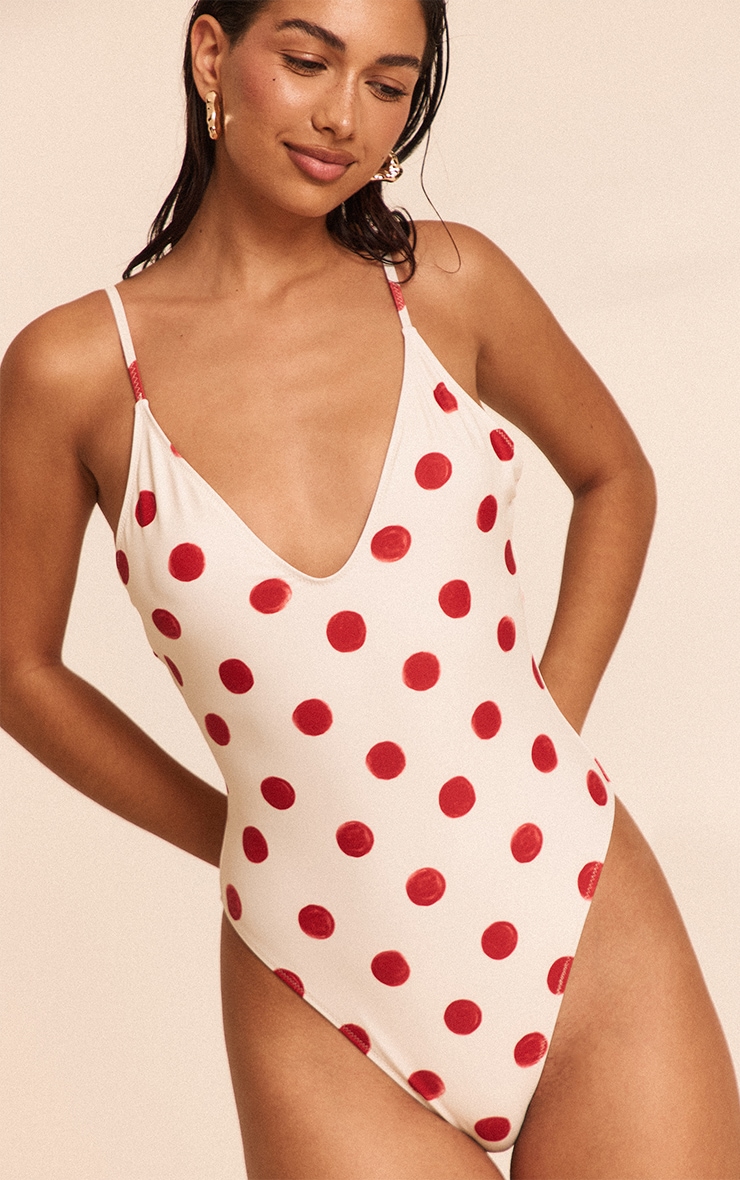 Red Polka Dot Scoop Swimsuit image 4