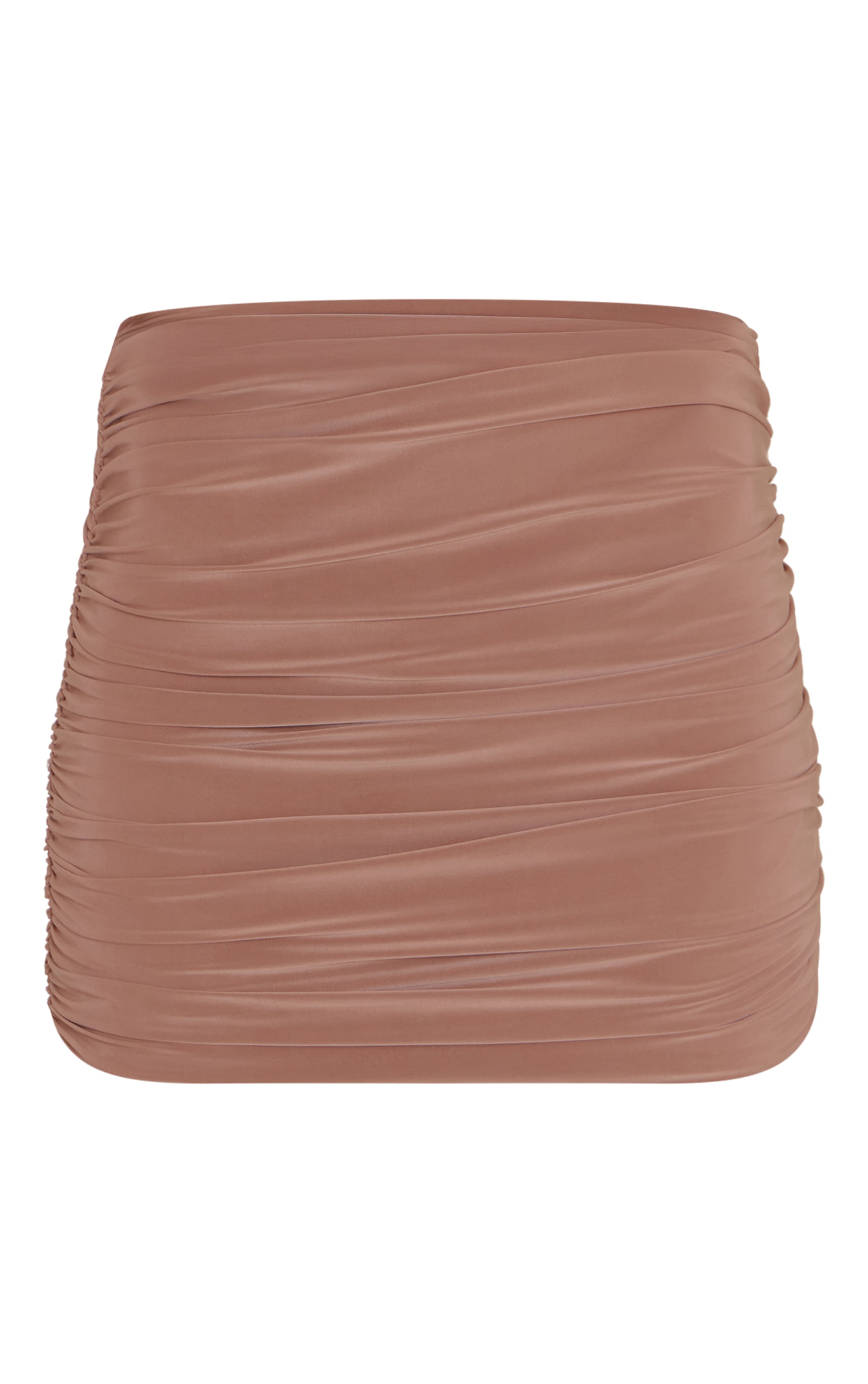 Taupe Slinky Ruched Low Rise Mini Skirt image 6