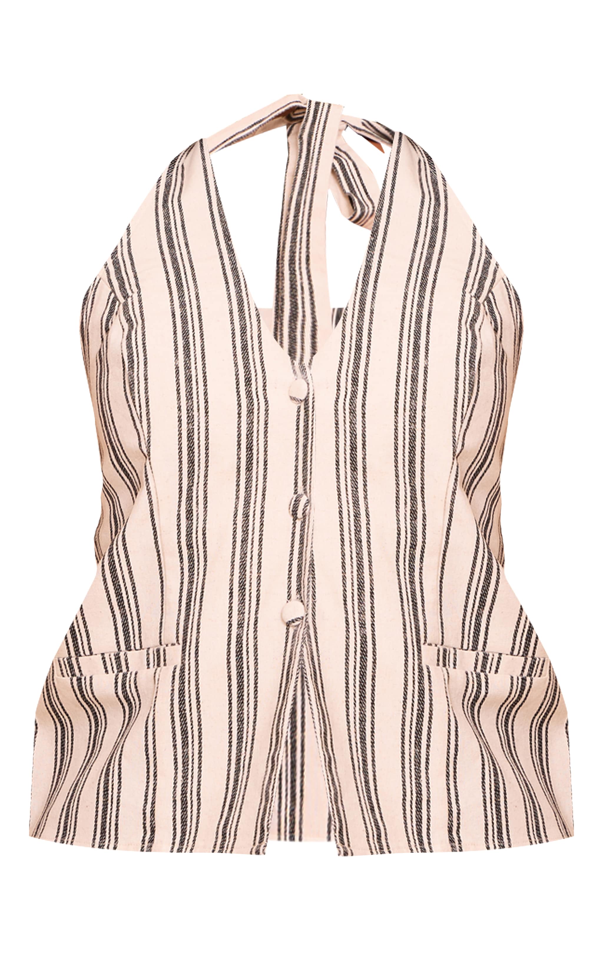 Natural Textured Stripe Halter Tie Back Vest image 5