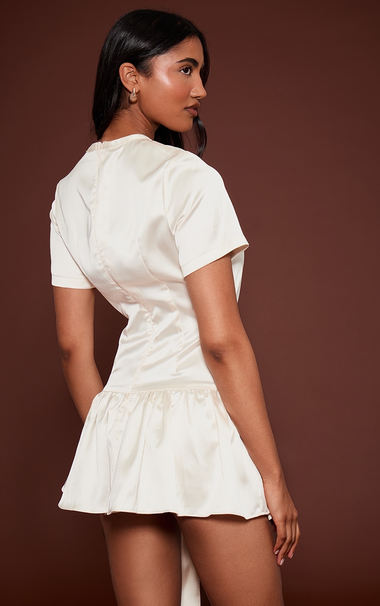 Champagne Satin Short Sleeve Wrap Drape Mini Dress image 2