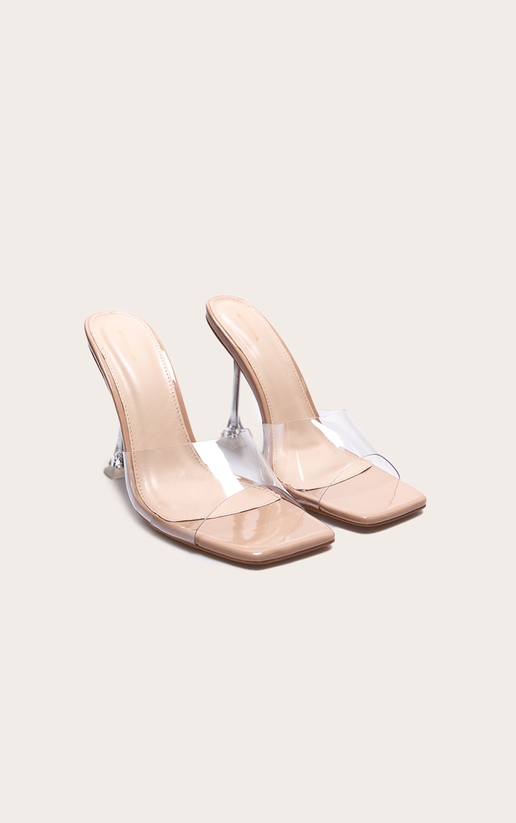 Nude Pu Square Toe Clear Perspex Heeled Mules image 3