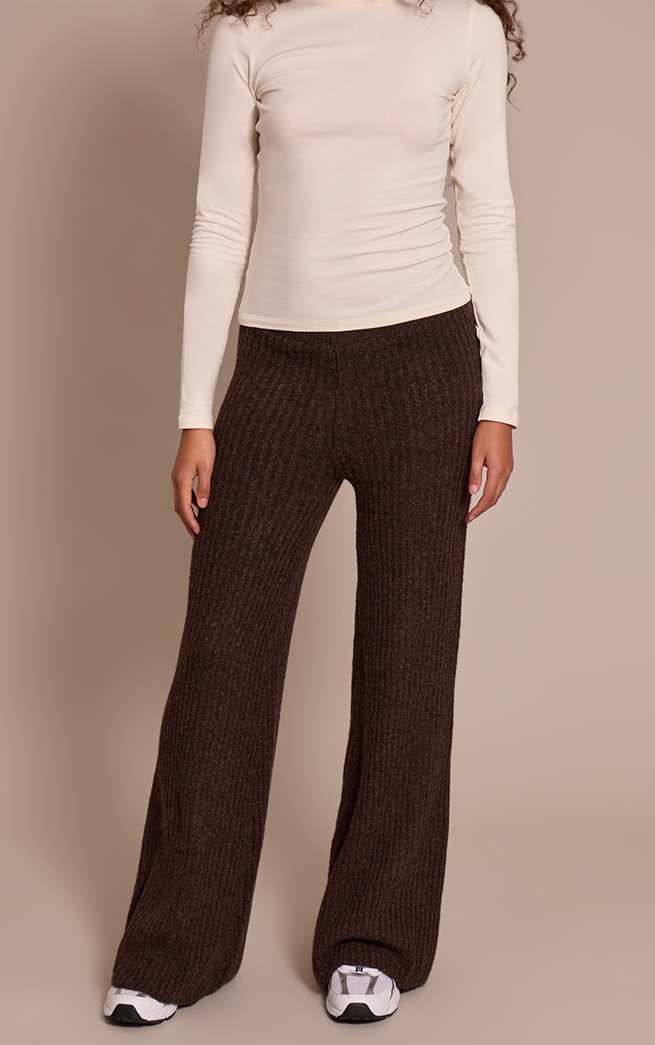 Tall Chocolate Luxe Rib Knit Wide Leg Pants image 2