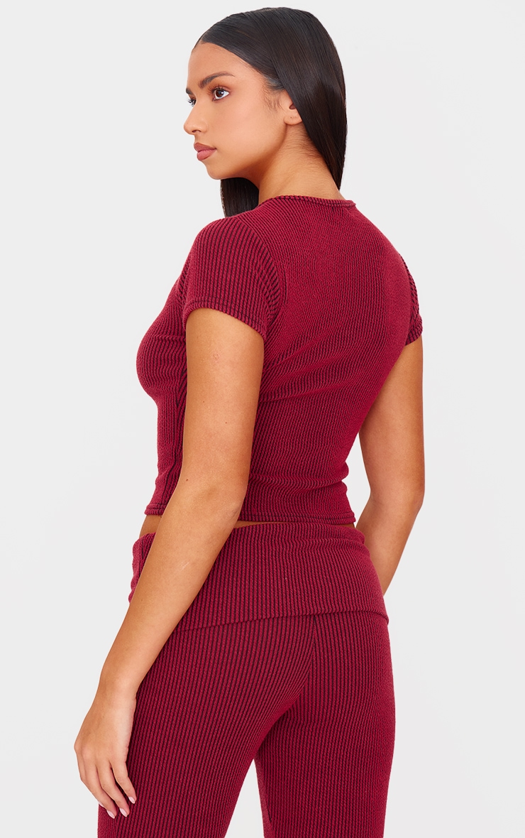 Burgundy Two Tone Crinkle Rib T-shirt image 2