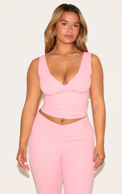 Shape Top de sport long en Sculpt rose bonbon à col en V croisé