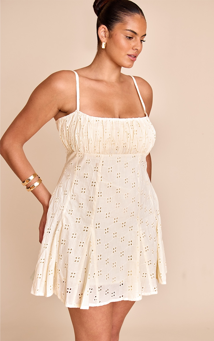 Plus Lemon Broderie Strappy Pleated Shift Dress image 1