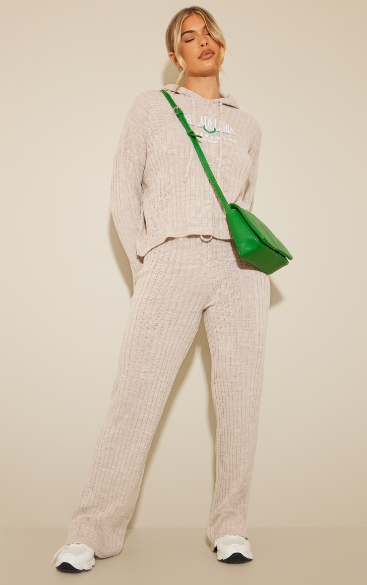 Stone Varsity Ribbed Knit Wide Leg Trousers image 1