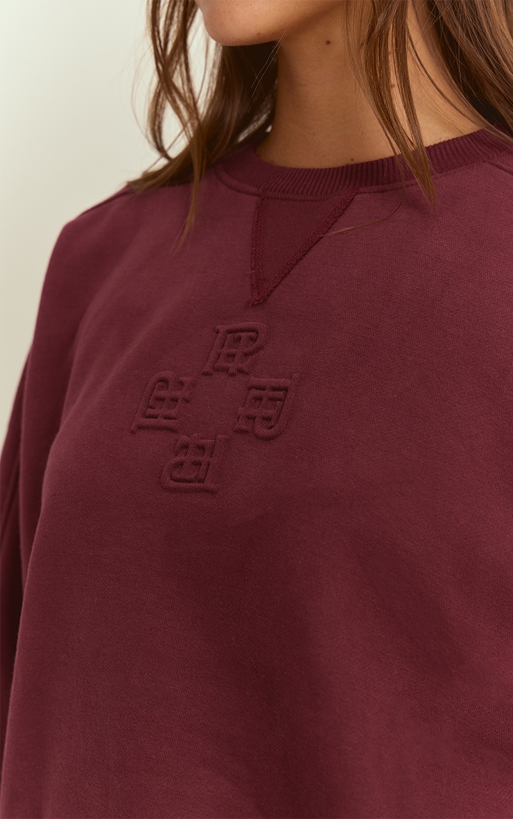 Wine PLT Embossed Crew Neck Sweatshirt image 4