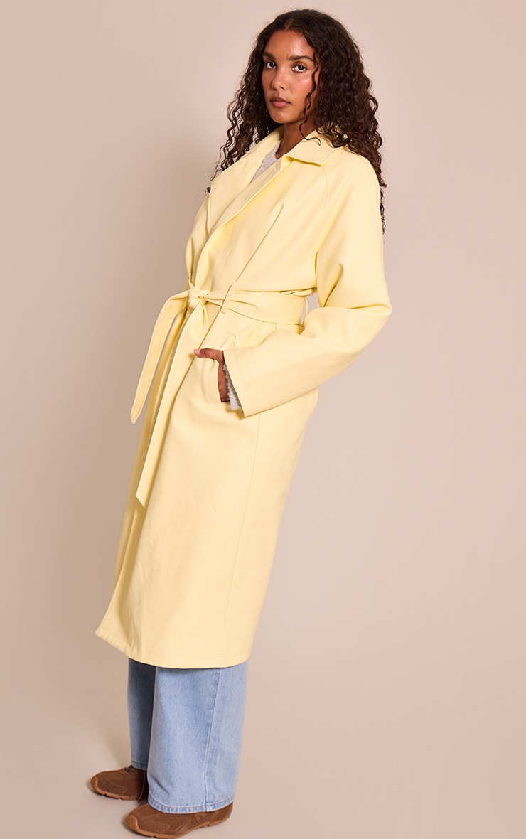 Buttercream Faux Leather Maxi Trench Coat image 3
