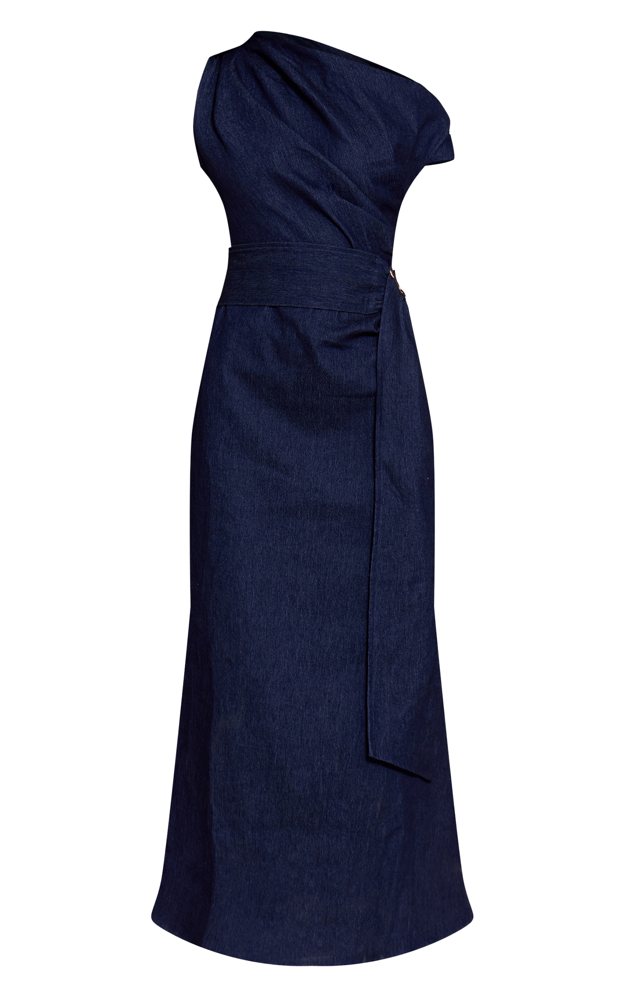 Indigo Blue Chambray Denim Ruched Belted Midaxi Dress image 5