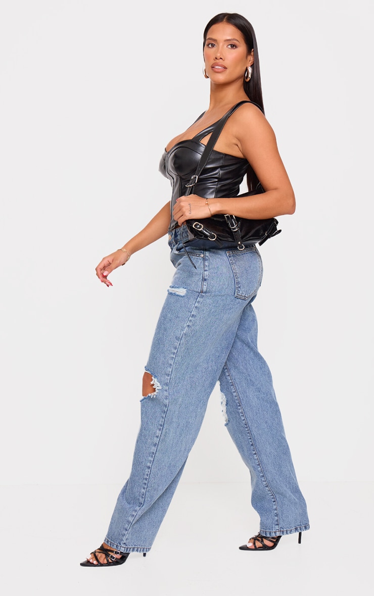 Shape Black Faux Leather Corset Crop Top image 3