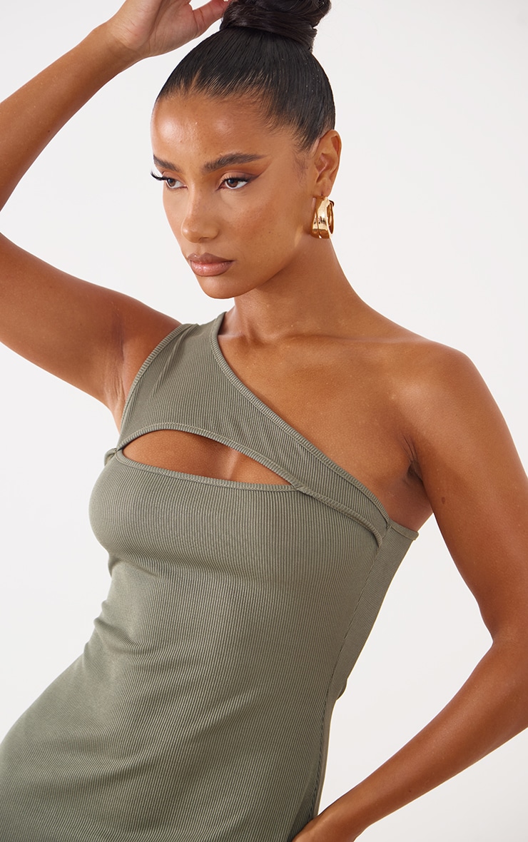 Olive Rib Asymmetric Cut Out Midaxi Dress PrettyLittleThing USA olive-rib-asymmetric-cut-out-midaxi-dress-prettylittlething-usa