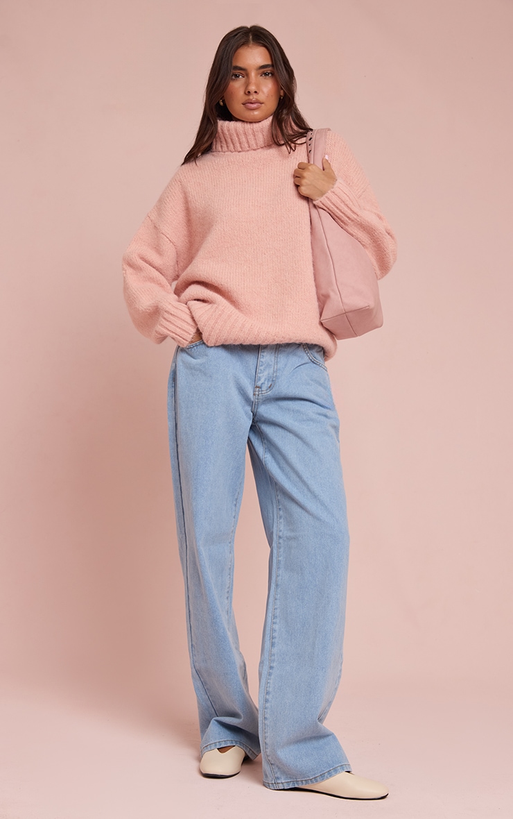 Light Blue Mid Rise Straight Leg Jeans image 1