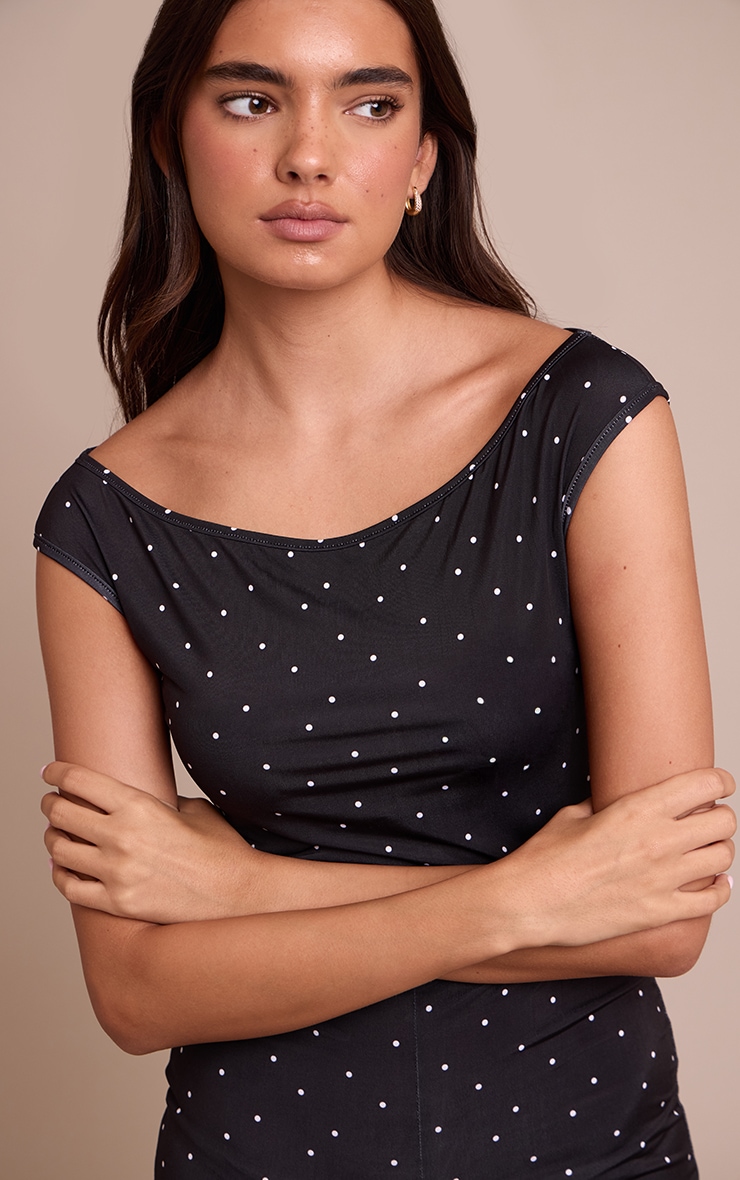 Black Slinky Poka Dot Capri Jumpsuit image 4