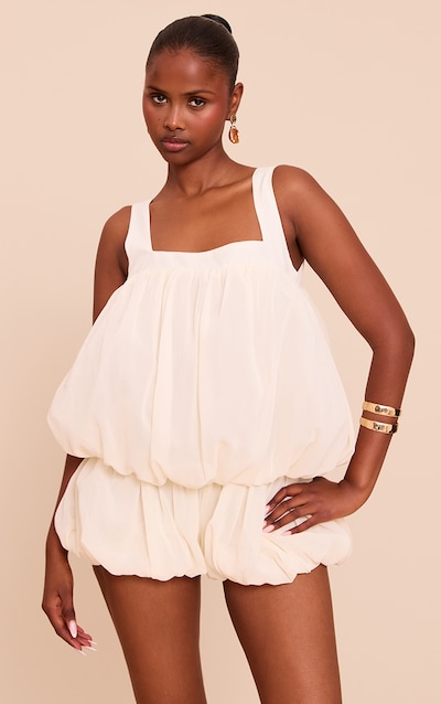 Cream Chiffon Layered Puffball Playsuit