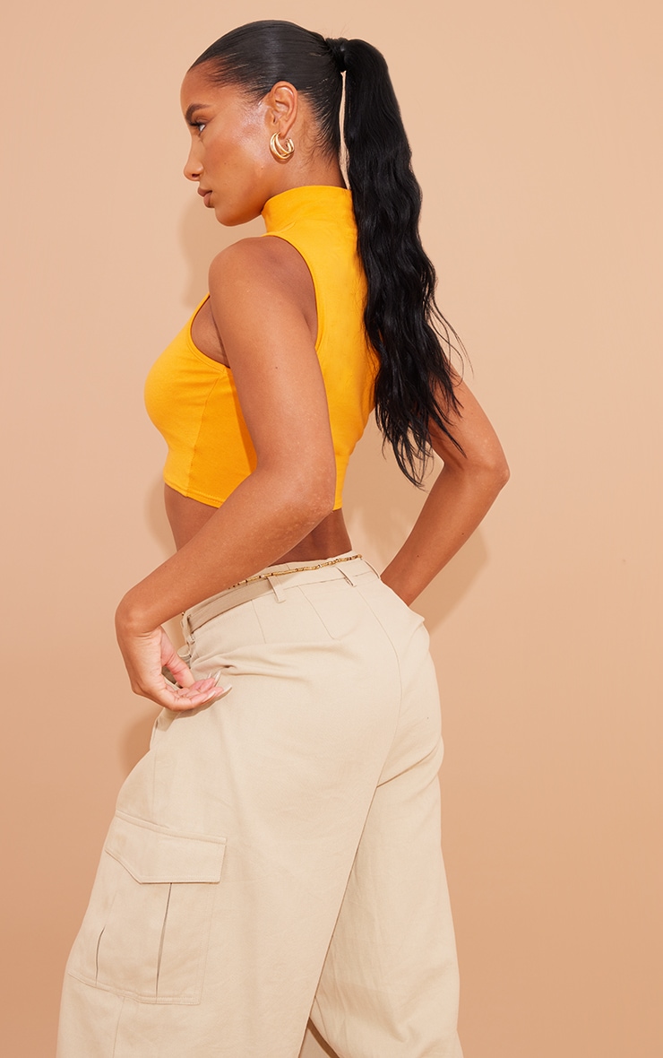Orange Basic Cotton High Neck Crop Top image 2