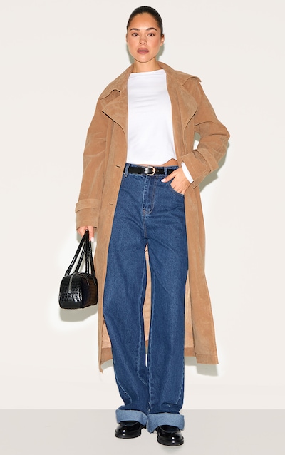 Trench en suédine marron clair à ceinture bouclée