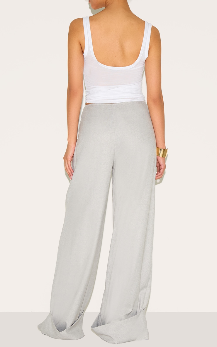 Petite Grey Invisible Waistband Wide Leg Turn Up Pants image 3