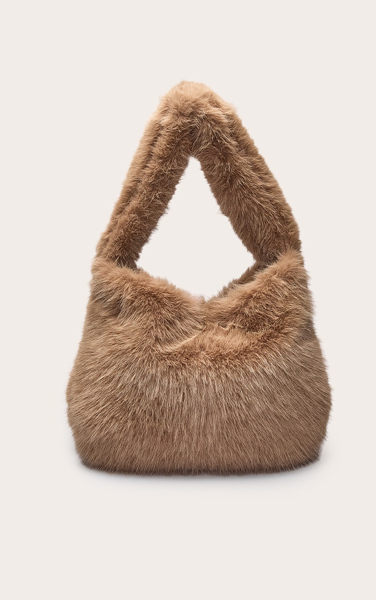 Camel Faux Fur Belted Shoulder Bag image 4