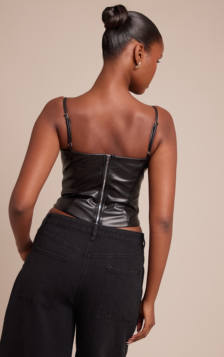 Black Faux Leather Bonded Strappy Corset image 2