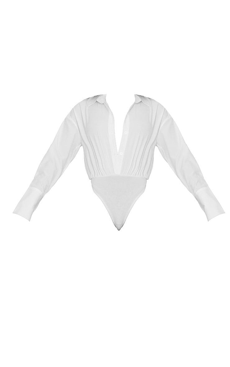 Tall White Split Cuff Shirt Bodysuit image 4