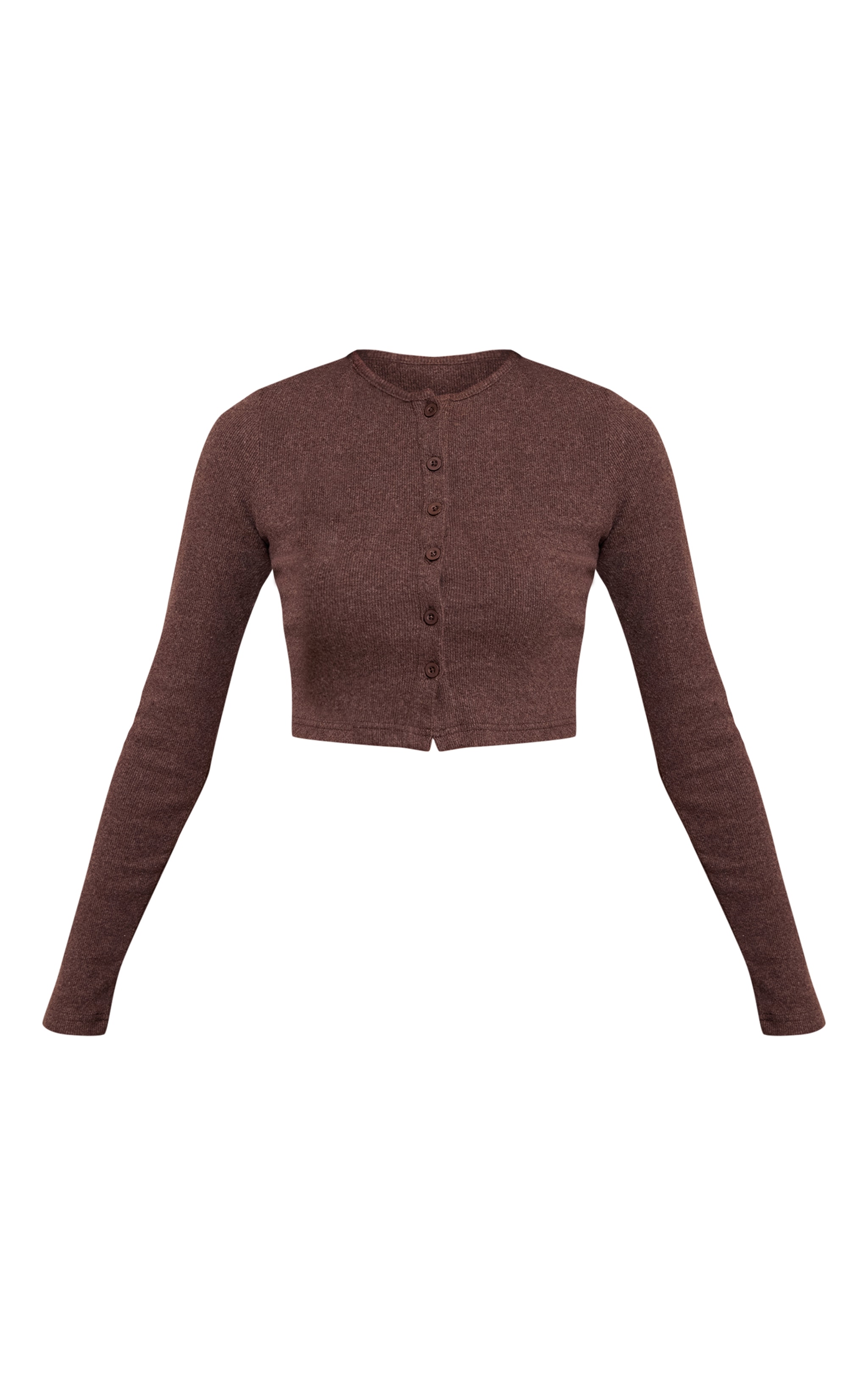 Chocolate Brushed Rib Button Cardigan image 5