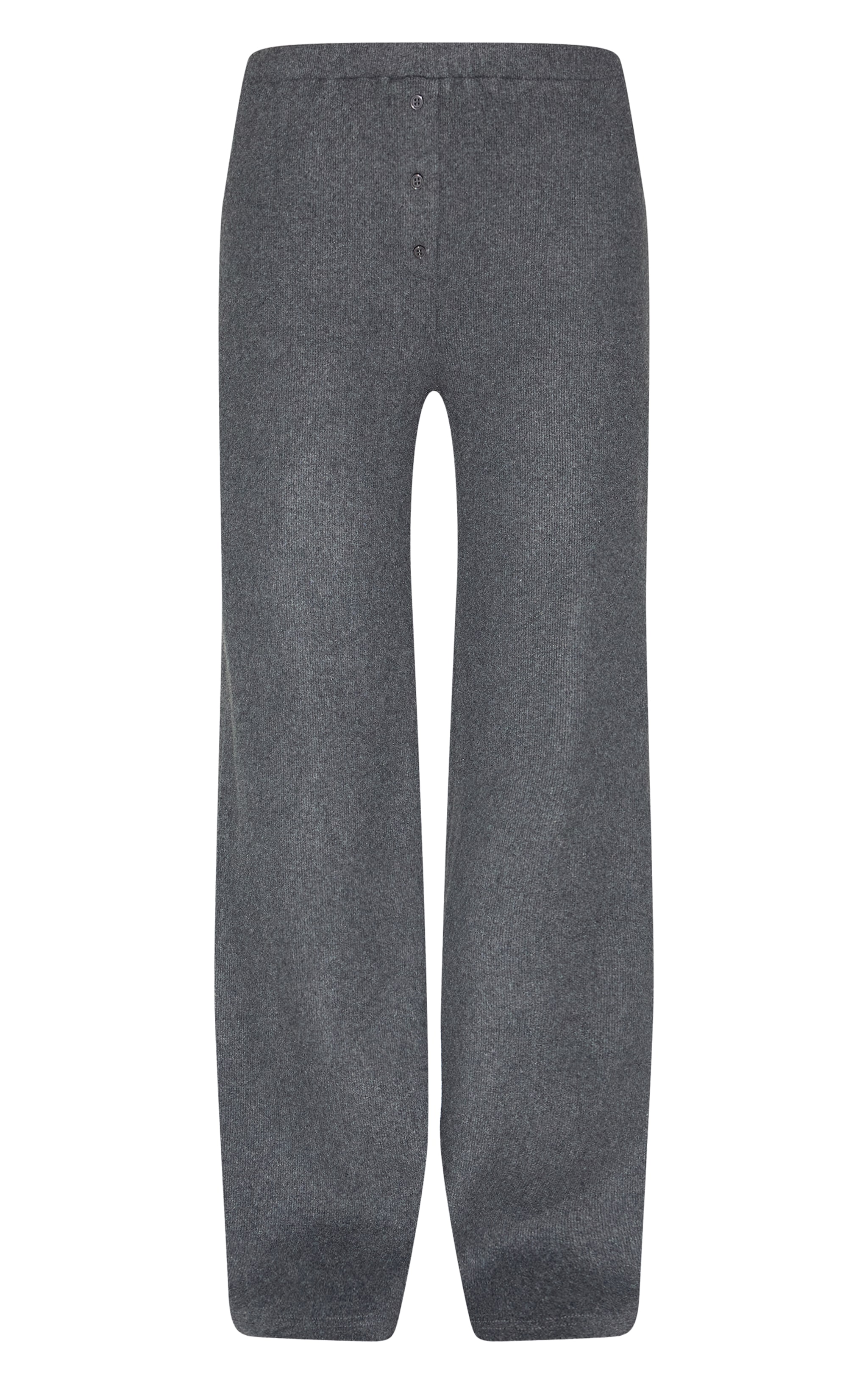 Charcoal Brushed Rib Button Up Detail Straight Leg Pants image 5