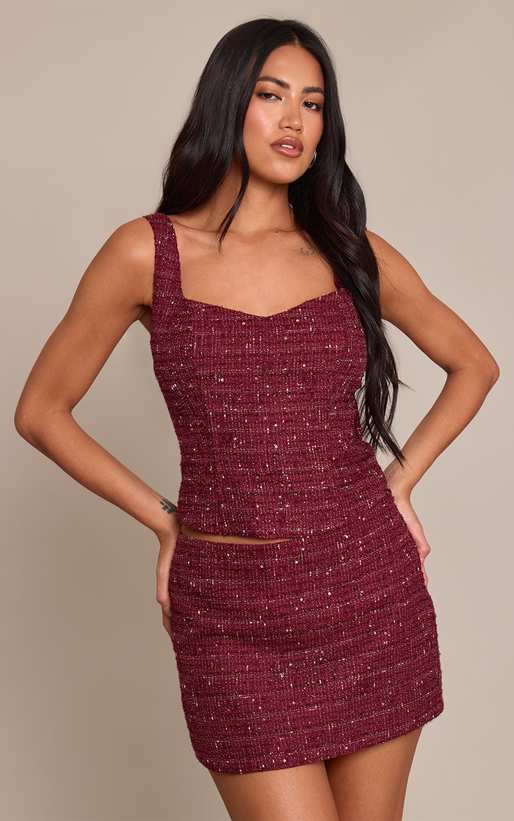 Dark Wine Sequin Boucle Corset