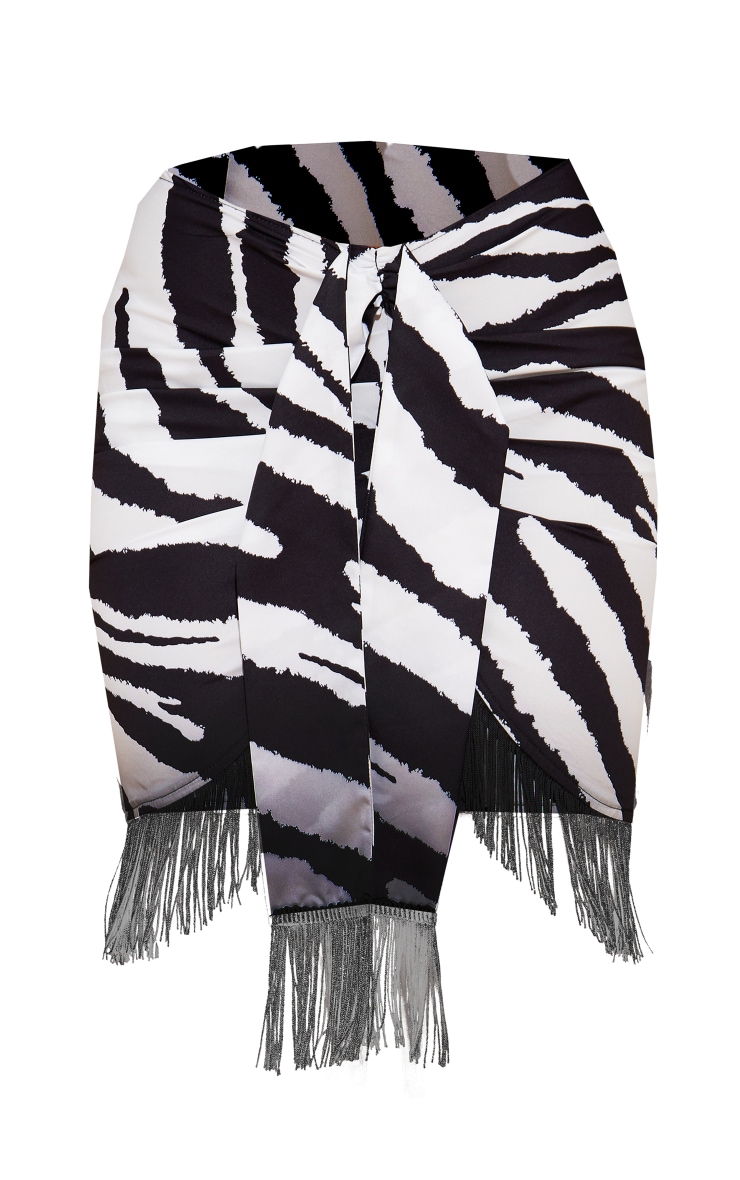 Zebra Print Woven Tassel Tie Waist Wrap Skirt PrettyLittleThing AUS