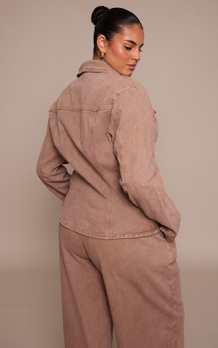 Plus Taupe Fitted Denim Shirt image 2