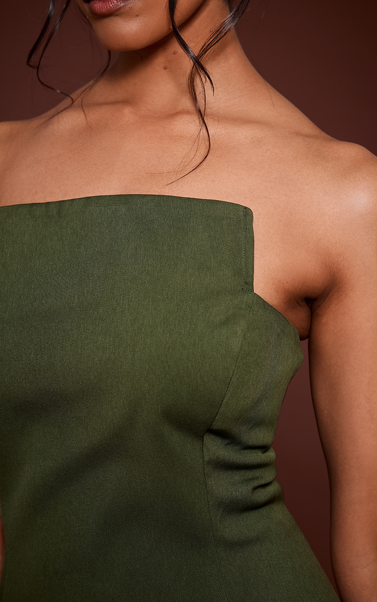 Forest Green Woven Bandeau Hanky Hem Mini Dress image 4