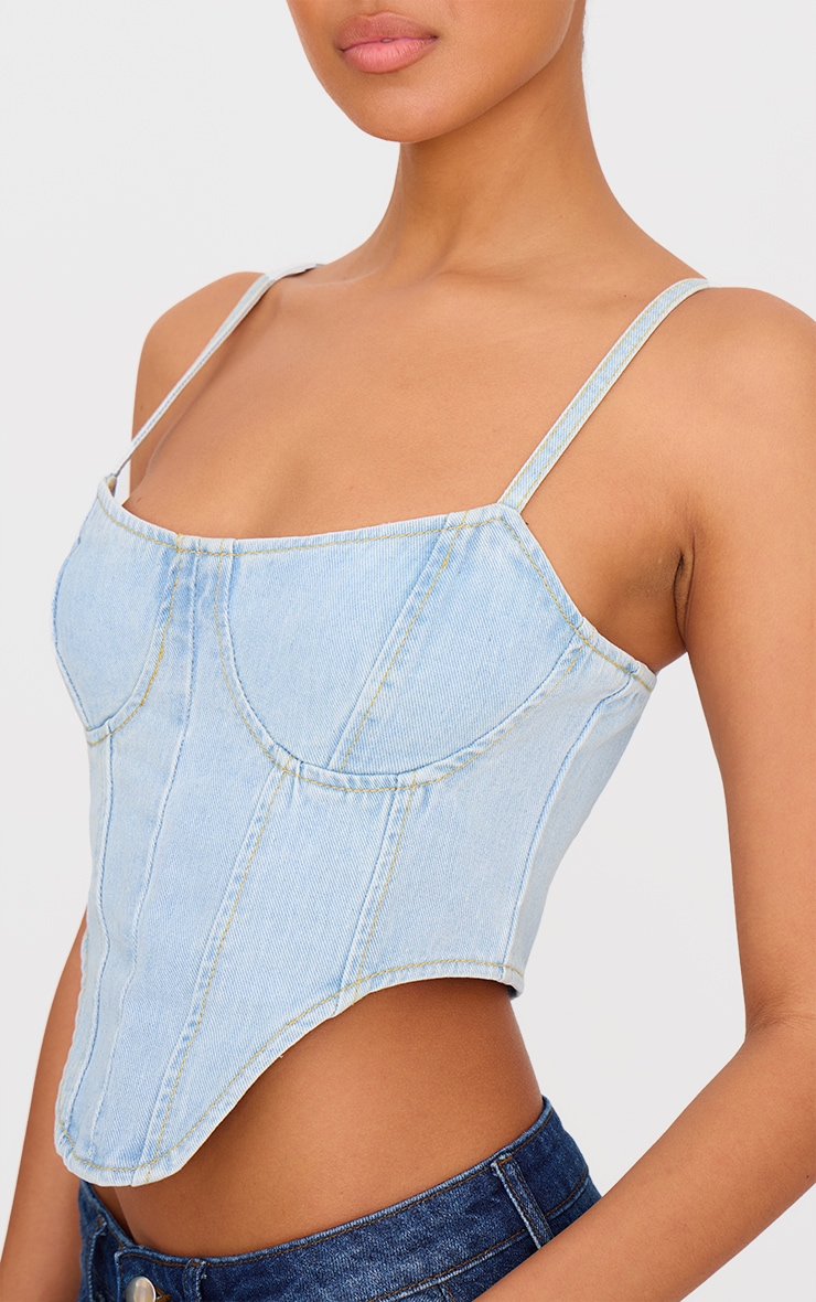Corset en jean bleu clair délavé à ourlet tombant image 4