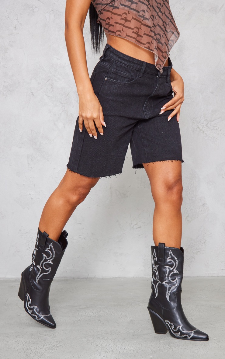 Washed Black Loose Fit Boyfriend Denim Short PrettyLittleThing USA