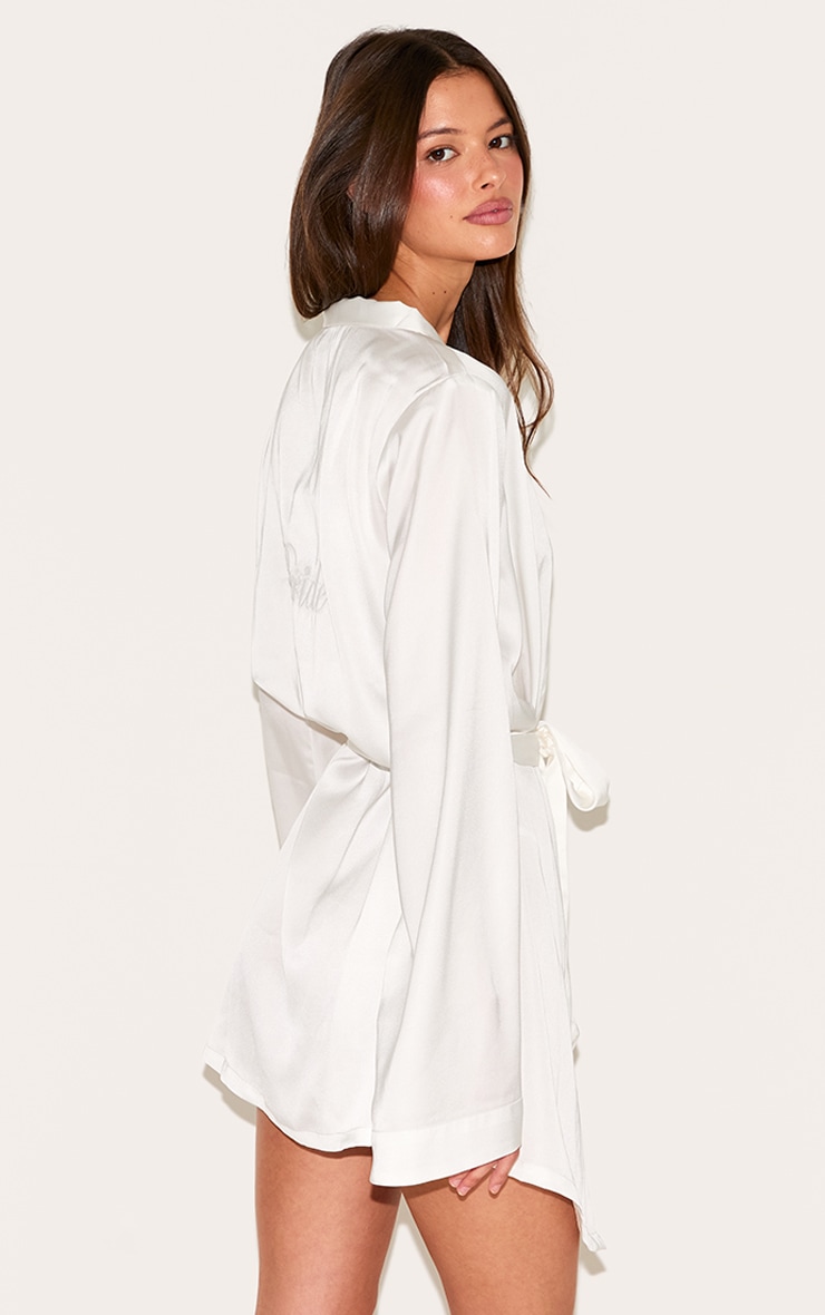 White Embroidered Bride Satin Robe image 1