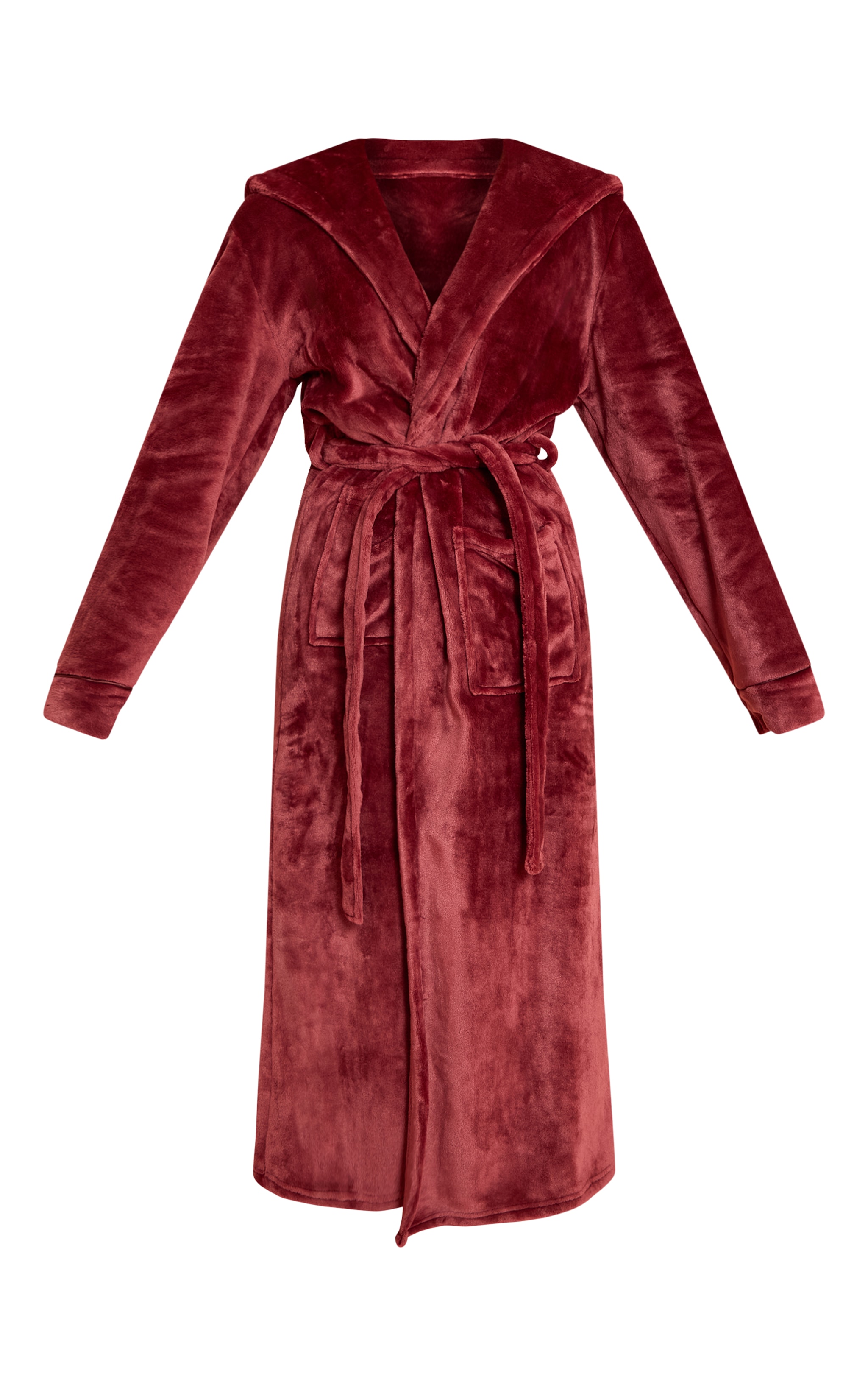 Burgundy Fleece Maxi Hooded Dressing Gown image 5