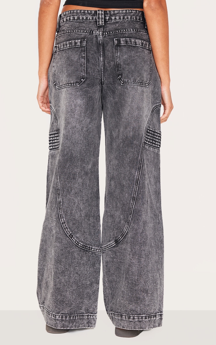 Grey Panel Seam Detail Wide Leg Jeans image 3