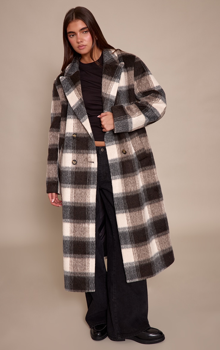Manteau long structuré en effet laine à carreaux image 1
