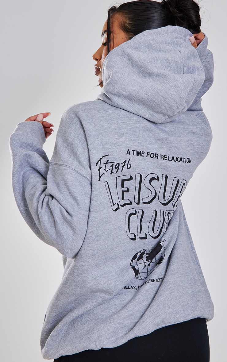 Hoodie gris cendré à slogan The Leisure Club au dos image 4