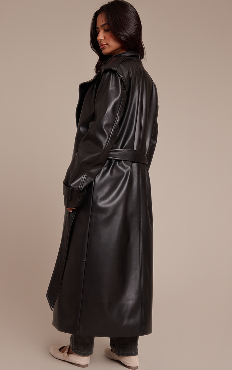 Petite Black Tie Waist Maxi Trench Coat image 2